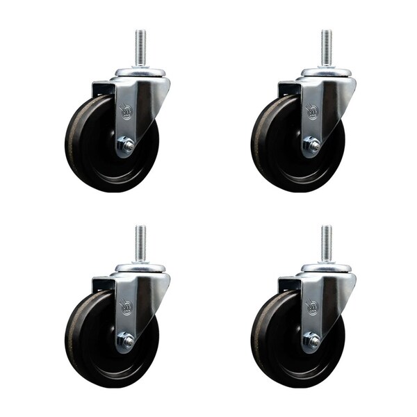 4 Inch Phenolic Wheel Swivel 58 Inch Threaded Stem Caster Set Service Caster